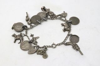 Quality Heavy Vintage Sterling Silver 925 Charm Bracelet &15 Charms 45.  1g 26379