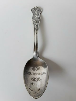 Interstate Silver Co 1836 - 1936 Texas Centennial Sterling Spoon With Flag & Eagle