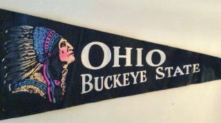 Ohio Buckeye State,  Pennant Flag,  Vintage,  21.  5” X 7”,  Memorabilia,  Ephemera