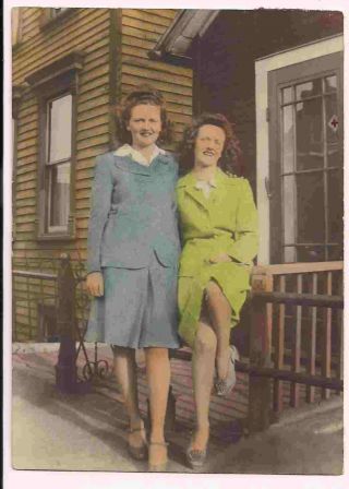 Vintage Color Tinted Snapshot 5 " X 7 " Photo Two Young Women In Suits