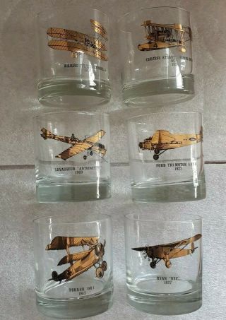 6 Whiskey Glasses Gold Vintage Airplanes Rock Glass Old Fashion Lowball