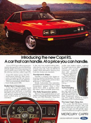 1979 Mercury Capri Rs - Red - Classic Vintage Advertisement Ad H17