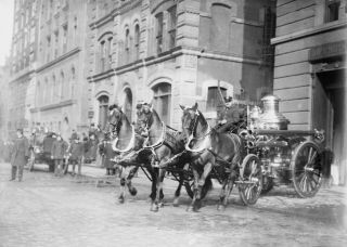 Vintage York City Fire Department Horses Last Time Leaving Station 5x7 Photo