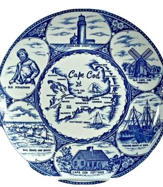 Cape Cod Massachusetts Souvenir Collector Plate Lighthouse Fisherman 9 " Vintage