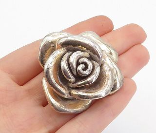 925 Sterling Silver - Vintage Hollow Sculpted Rose Flower Motif Pendant - P13466