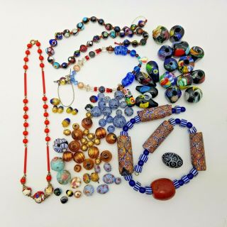 Vintage Antique Murano Venetian Glass Necklace Beads Loose Repair Bundle 44
