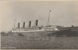 Cunard Line Aquitania At Liverpool 3/4 Vintage View Real Photo Post Card
