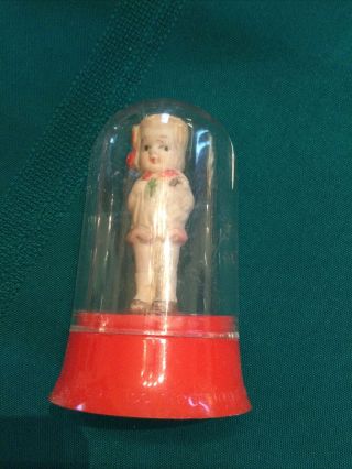 Antique - Frozen Charlotte - Penny Doll - Bisque - Girl With Bow Dog Dome