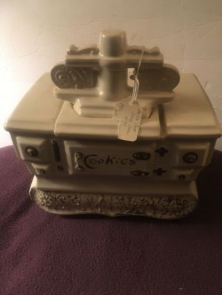 Vintage Mccoy White With Gold Cook Stove Cookie Jar