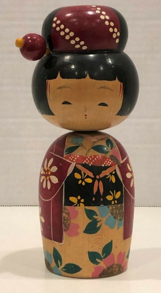 Vintage Japanese Kokeshi Doll Folk Art Wooden Bobblehead Nodder From Japan