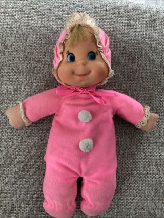 1970 Mattel Vintage Bitty Baby Beans Doll Hot Pink White Pom Pom 11 " Baby Doll