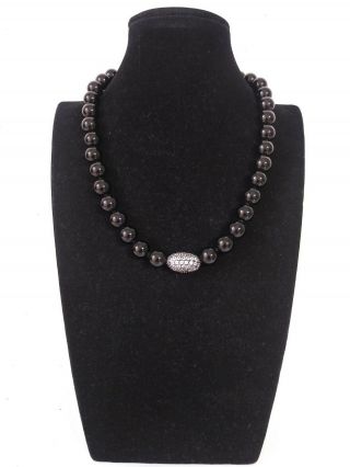 Vintage Sterling Silver 925 Faceted Black Onyx Bead Beaded And Cristal Necklace