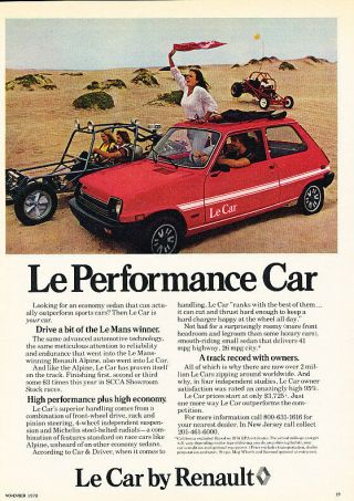 1979 Renault Le Car - Performance - Classic Vintage Advertisement Ad D100