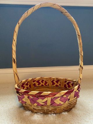 Vintage 60s 70s Wicker Woven Easter Basket W/ Handle