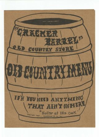 Vintage 1969 Cracker Barrel Old Country Store Restaurant Menu Consolidated Oil