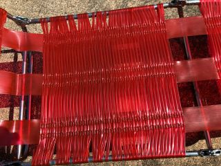 Vtg Folding Steel Chaise Lounge Lawn Beach Chair Vinyl PVC Tubing Tube Red 3