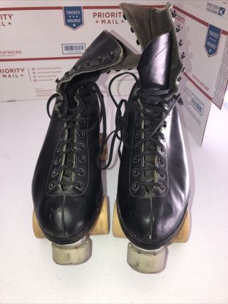 Vintage Riedell Black Leather Roller Skates With Chicago Plates