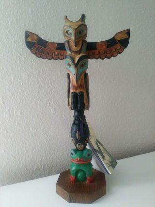 Signed Alaska Souvenir Black Diamond Carved wood Totem Pole The Dancing Chief 3