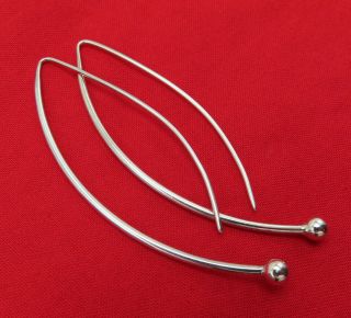 Vintage Sterling Silver Pierced Earrings Large Threader Hoops Modernist 755r