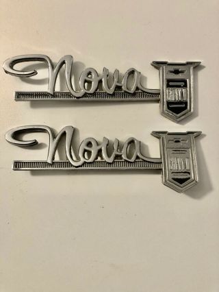 2 Vintage Chevrolet Nova Chevy Ii Nameplates Script Emblems Metal Gm