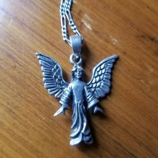 Vtg Sterling Silver Guardian Angel Pendant Necklace Italy 925 Protection Italian