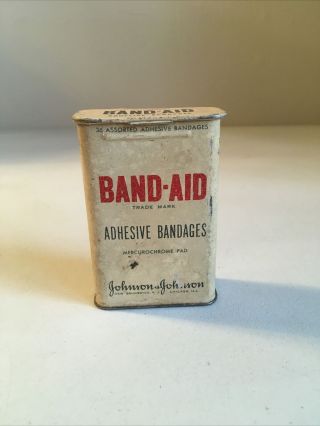 Vintage Johnson & Johnson Band - Aid 36 Adhesive Bandages Mercurochrome Metal Tin