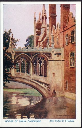 Bridge Of Sighs,  Cambridge.  Vintage Art Postcard By W Spradbery.  Post
