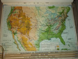 Vintage Denoyer - Geppert Large Pull Down Us Map 12 Layers Canvas Us History