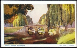 Trinity Bridge,  Cambridge.  Vintage Art Postcard By W Spradbery.  Uk Post