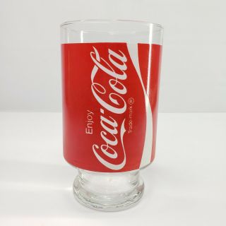 Vintage Enjoy Coke Coca Cola Red White Pedestal Drinking Glass Large Tall Footed