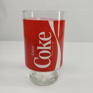 Vintage Enjoy Coke Coca Cola Red White Pedestal Drinking Glass Large Tall Footed 3