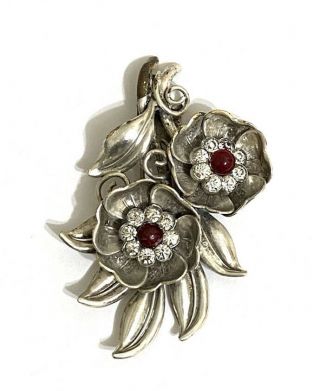 Vintage Gorgeous Art Deco Early Rhinestone Trifari Flower Glass Brooch Pin