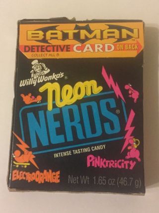 Vintage 1997 Willy Wonka Neon Nerds Candy Empty Box - Batman Detective Card -