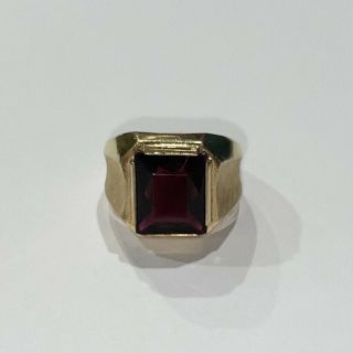 Vintage 10k Yellow Gold Filled 11.  5mm Garnet Colored Stone Ring Size 6.  5