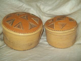 Vtg Native American Indian Nesting Baskets - Porcupine Quills - Birch Bark - Gourd
