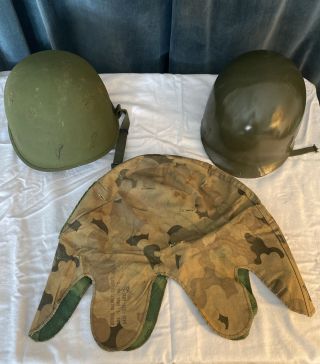 Vintage Wwii Era Us Army Steel Helmet With Liner & Camouflage Cover