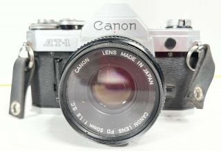 Canon AT - 1 Vintage 35mm SLR Camera w/ FD 50mm 1.  8 Lens 3