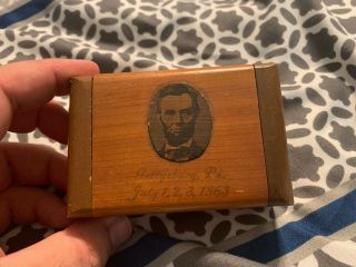 Antique Gettysburg Pa Souvenir Wood Box Abraham Lincoln Civil War
