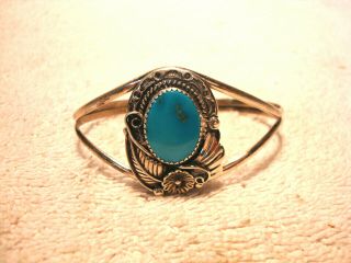 Ladies Vintage Estate Circle J.  W.  Sterling Silver Turquoise Cuff Bracelet
