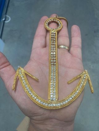 Vintage Kenneth Lane Very Large Gold Toned Rhinestone Anchor Statement Necklace