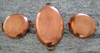 Vintage Set Of 3 Copper Au Gratin Pans Unmarked