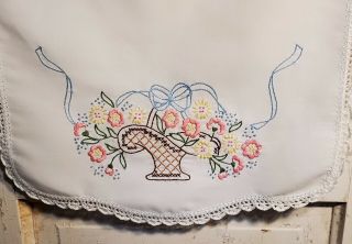 Vintage Hand Embroidered Dresser Scarf Table Runner Flower Baskets