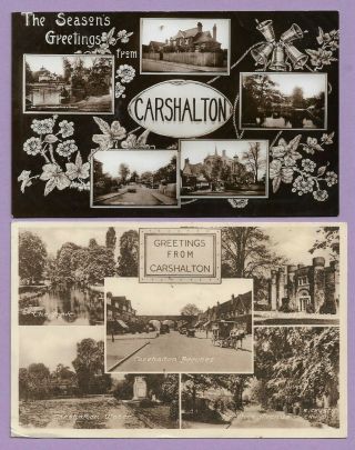 [0403] Surrey Two Vintage Postcards Of Carshalton Multiviews