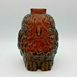 Vintage Libby Of Canada Wise Old Owl Brown Glass Coin Bank