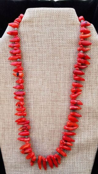 Vintage Red Coral Tooth Necklace