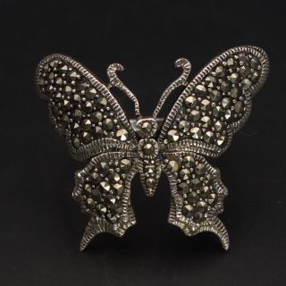 Vtg Sterling Silver - Art Deco Marcasite Pave Butterfly Insect Ring Size 8 - 7g