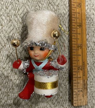 Vintage Flocked & Hand Embellished Christmas Little Drummer Boy Ornament
