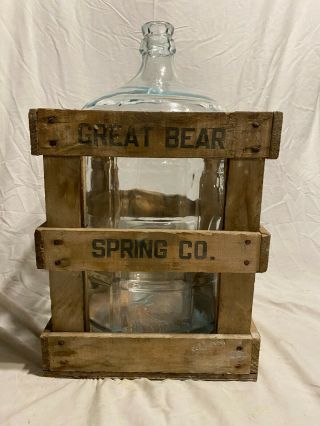 Great Bear Vintage Water Bottle & Wood Crate Crisa Glass 5 Gallon