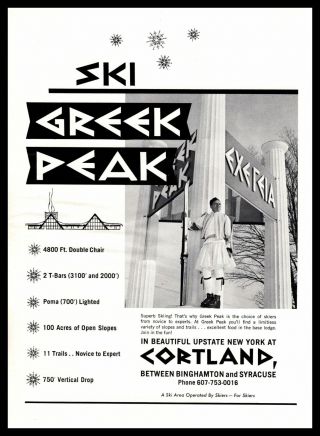 1965 Greek Peak Cortland York Ski Resort Font Typography Lettering Print Ad