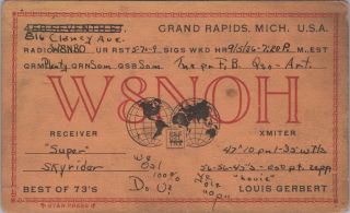 Vintage Qsl Ham Radio Cards Posted W8noh Grand Rapids Michigan 1936